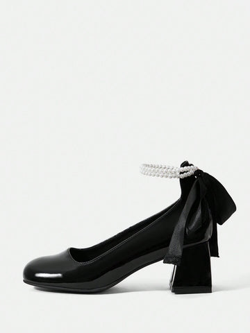 Woman Shoes High Heeled Pumps With Pearls, Solid Colored For Spring And Summer