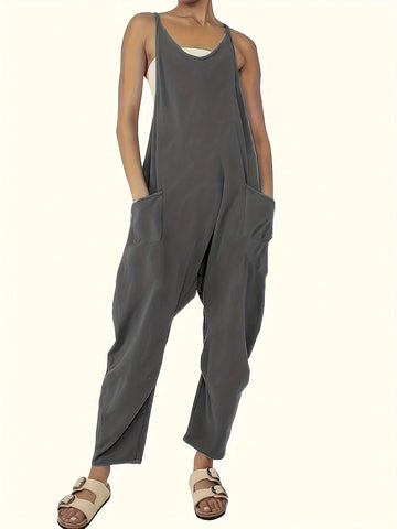 Women'S Casual Loose Fit Wide Strap Jumpsuit