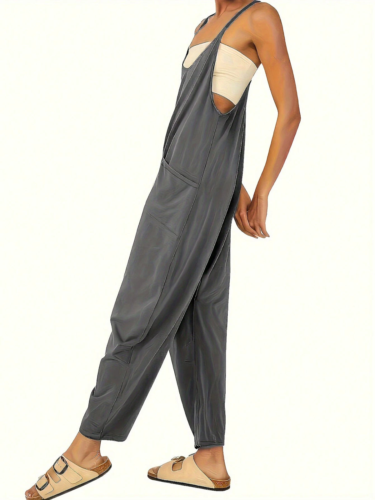 Women'S Casual Loose Fit Wide Strap Jumpsuit