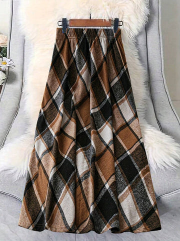 Women"S Casual Plaid A-Line Skirt For Autumn And Winter