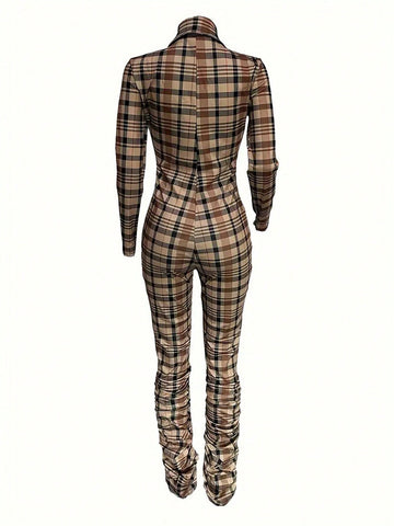 Women'S Check Pattern Skinny Jumpsuit