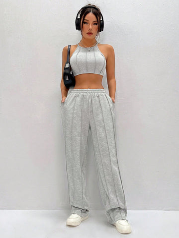 Women'S Cropped Halter Top And Pants Set