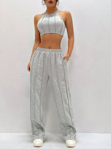 Women'S Cropped Halter Top And Pants Set