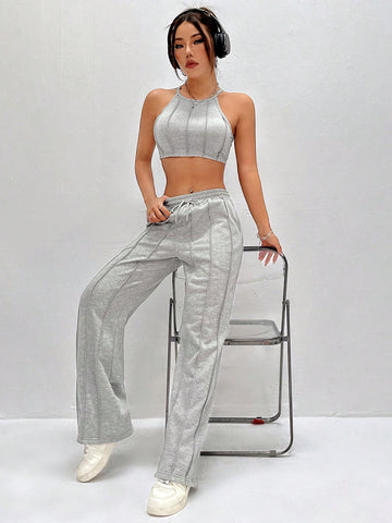 Women'S Cropped Halter Top And Pants Set