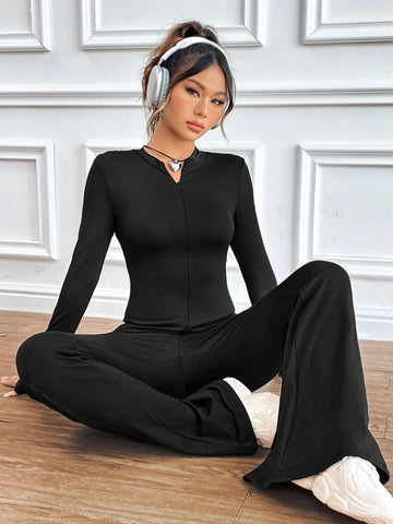 Women'S Deep V-Neck Long Sleeve Jumpsuit