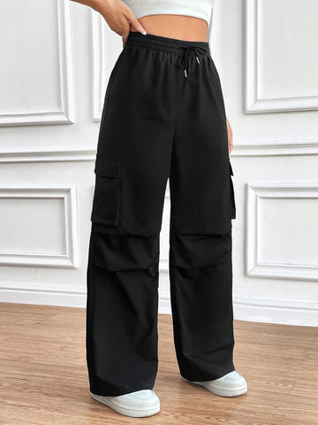 Women'S Drawstring Wrinkle Design Cargo Pants