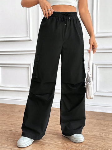 Women'S Drawstring Wrinkle Design Cargo Pants