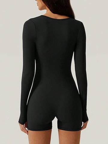 Women'S Elegant & Simple Style Long Sleeve Shorts Bodysuit Jumpsuit