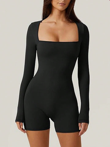 Women'S Elegant & Simple Style Long Sleeve Shorts Bodysuit Jumpsuit