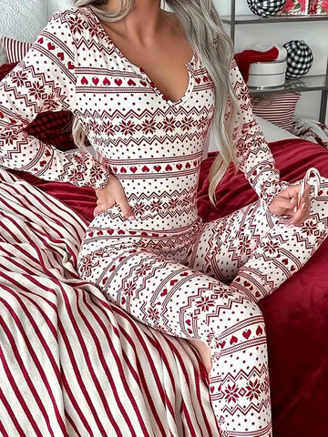 Women'S Geometric Heart Printed Romper With Notched Neckline