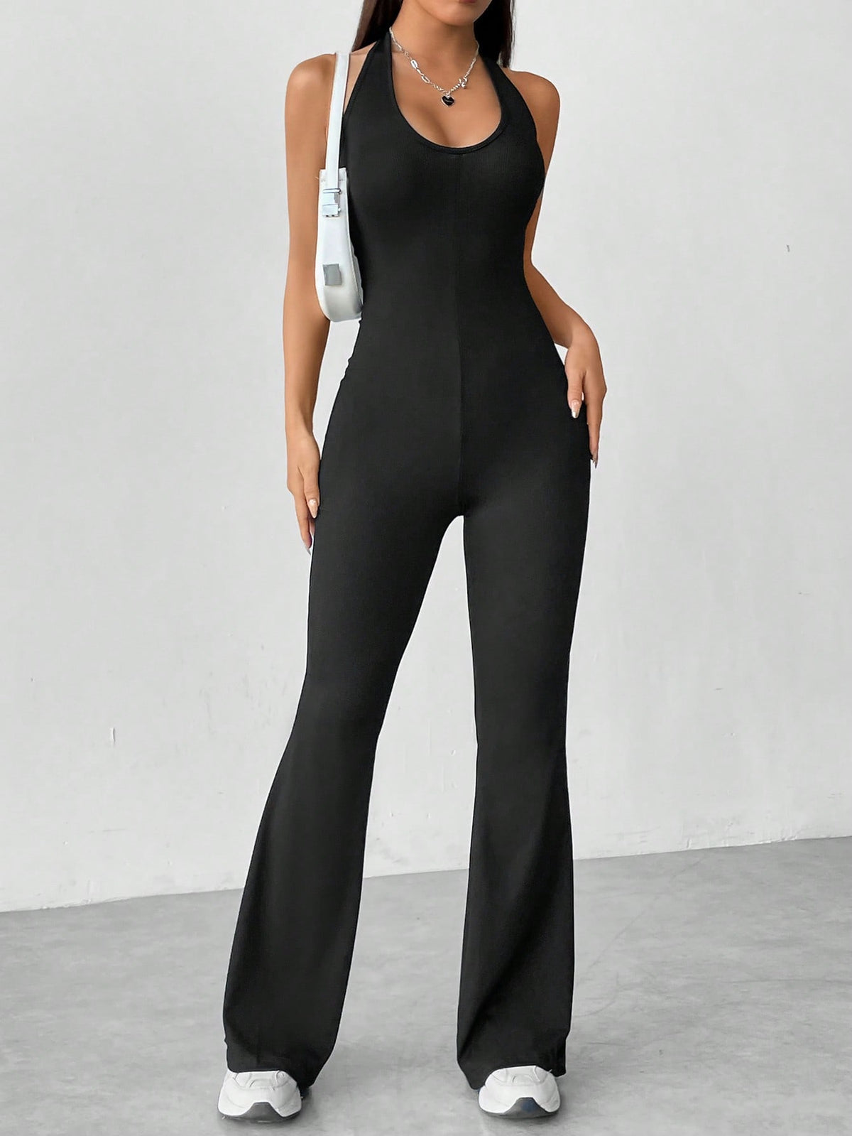 Women'S Halter Neck Backless Flare Jumpsuit