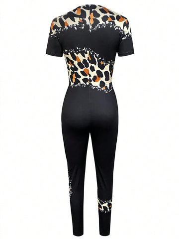 Women'S Leopard-Print Zipper Front Bodysuit