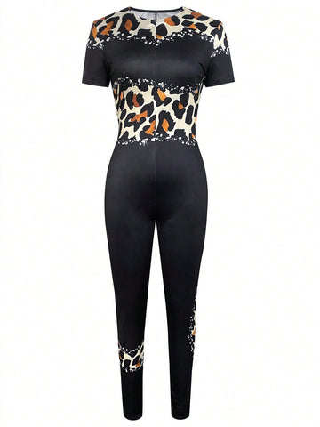 Women'S Leopard-Print Zipper Front Bodysuit