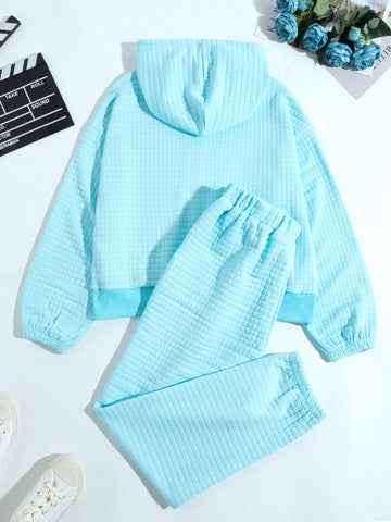 Women'S Letter Embroidered Waffle Grid Sweatshirt And Sweatpants Set