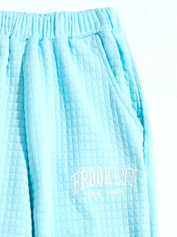 Women'S Letter Embroidered Waffle Grid Sweatshirt And Sweatpants Set