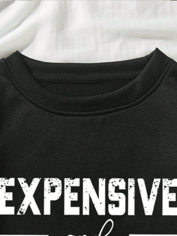 Women'S Letter Pattern Drop Shoulder Sweatshirt And Sweatpants Set