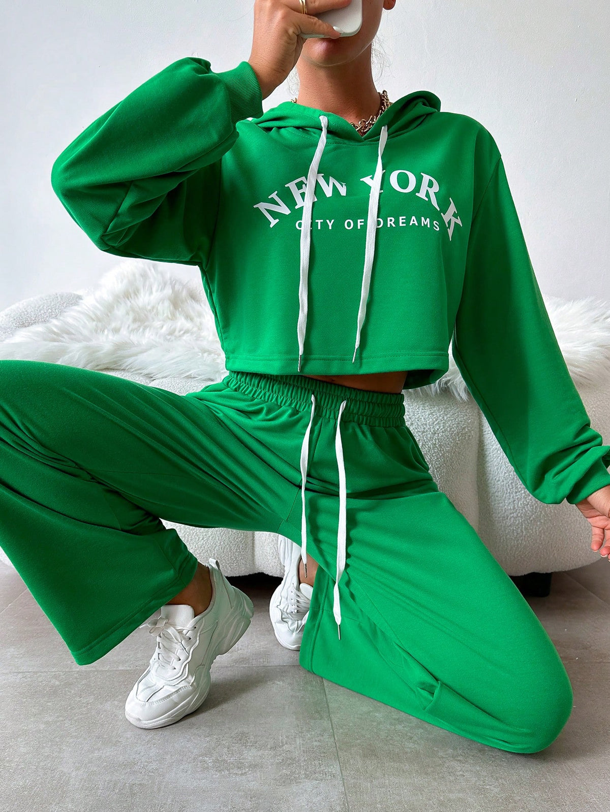 Women'S Letter Print Hoodie And Sweatpants Tracksuit Set