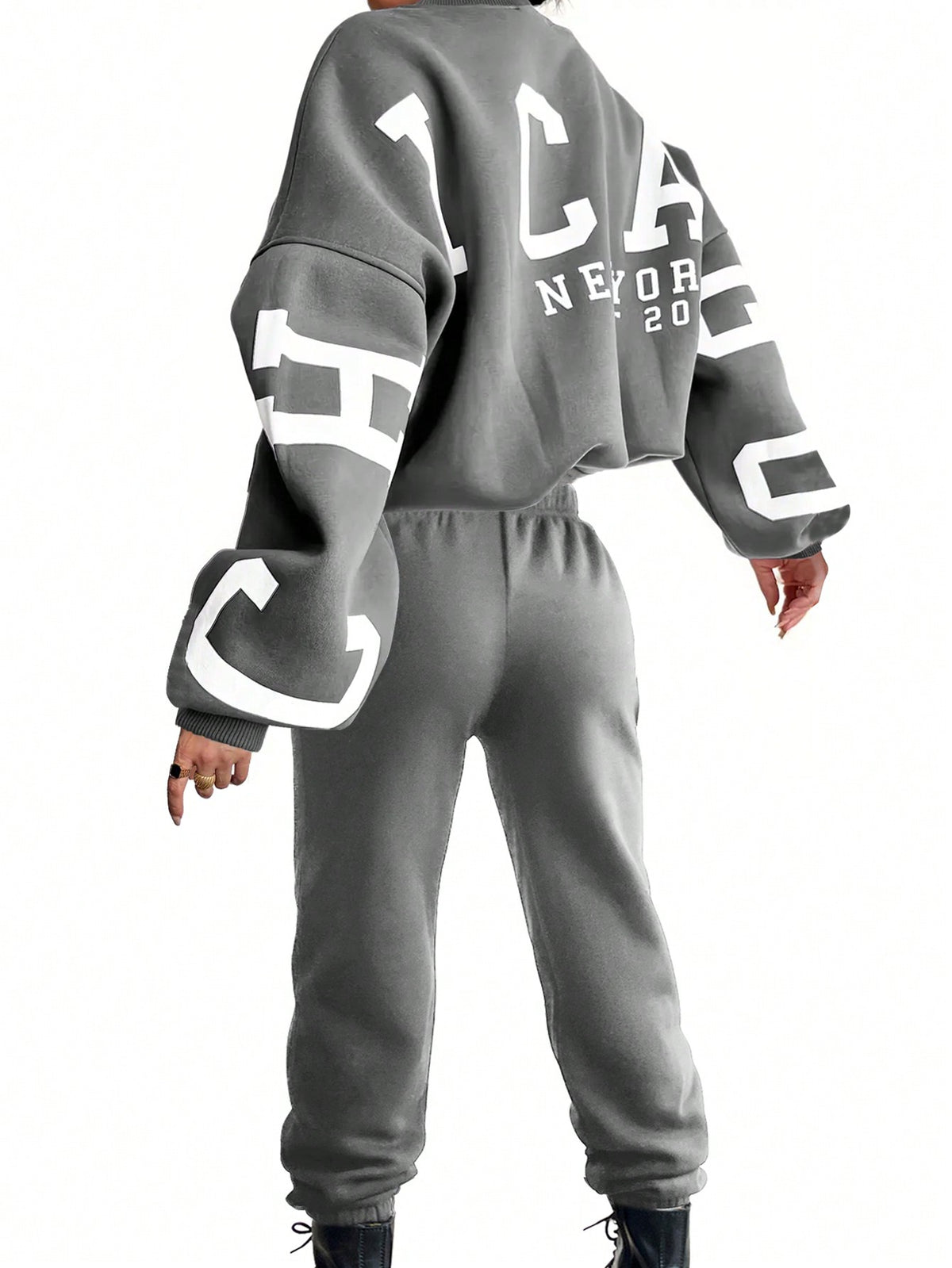 Women'S Letter Printed Drop Shoulder Long Sleeve Sweatshirt And Jogger Pants Set