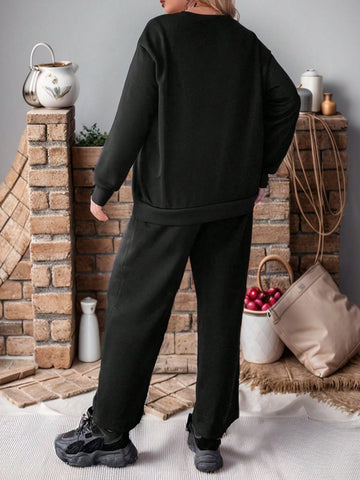 Women'S Letter Printed Sweatshirt And Sweatpants Set