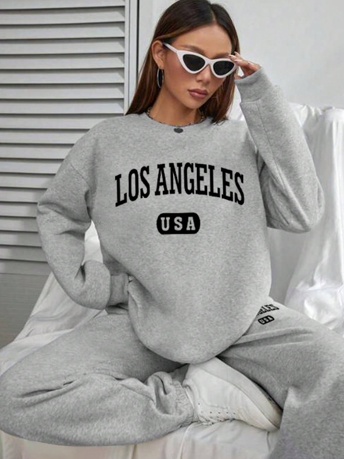 Women'S Letter Printed Sweatshirt And Sweatpants Set