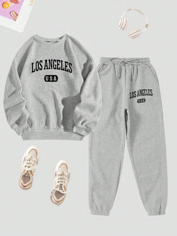 Women'S Letter Printed Sweatshirt And Sweatpants Set