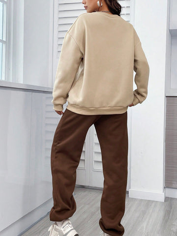 Women'S Mushroom & Letter Print Sweatshirt And Sweatpants Set
