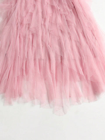 Women'S Off-Shoulder Mesh Dress With Ruffled Hemline