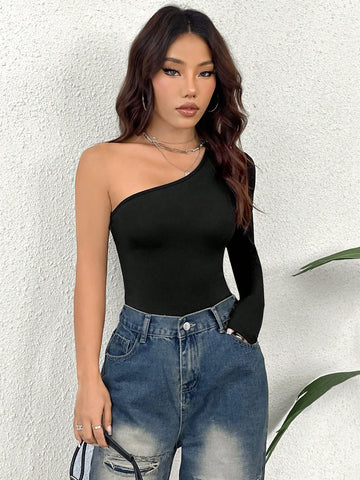 Women'S One-Shoulder Long Sleeve Bodysuit