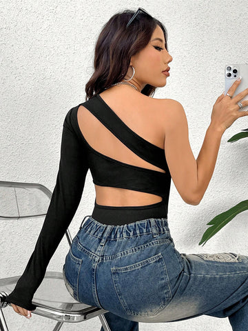 Women'S One-Shoulder Long Sleeve Bodysuit
