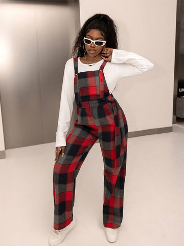 Women'S Plaid Suspenders Jumpsuit