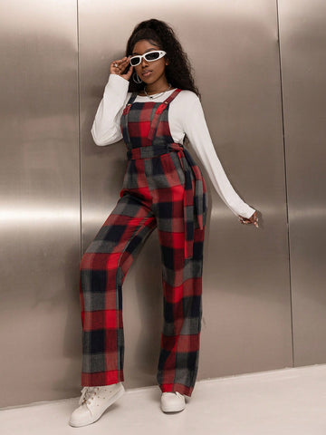 Women'S Plaid Suspenders Jumpsuit