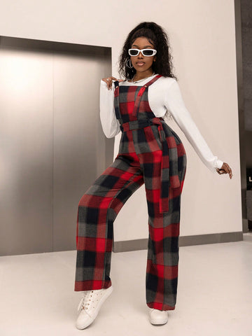 Women'S Plaid Suspenders Jumpsuit