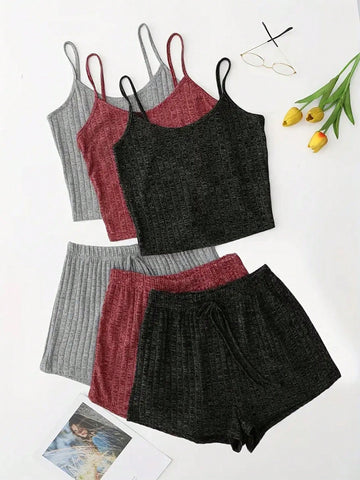 Women'S Ribbed Cami Top And Shorts 2 Piece Outfit