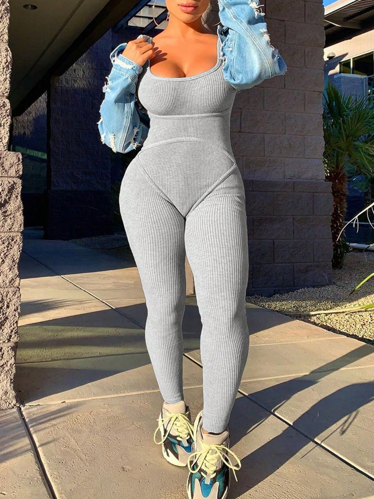 Women'S Ribbed Spaghetti Strap Unitard Jumpsuit