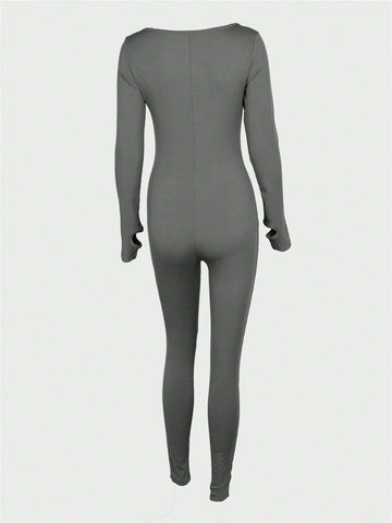 Women'S Round Neck Long Sleeve Jumpsuit