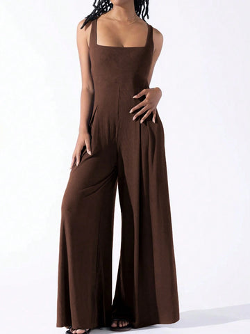 Women'S Seamless Spaghetti Strap Slimming Wide Leg Jumpsuit