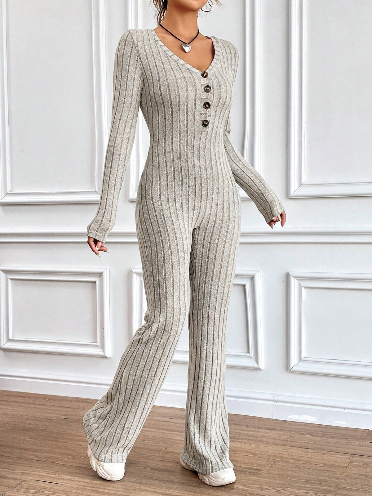 Women'S Solid Color Ribbed Knit Jumpsuit