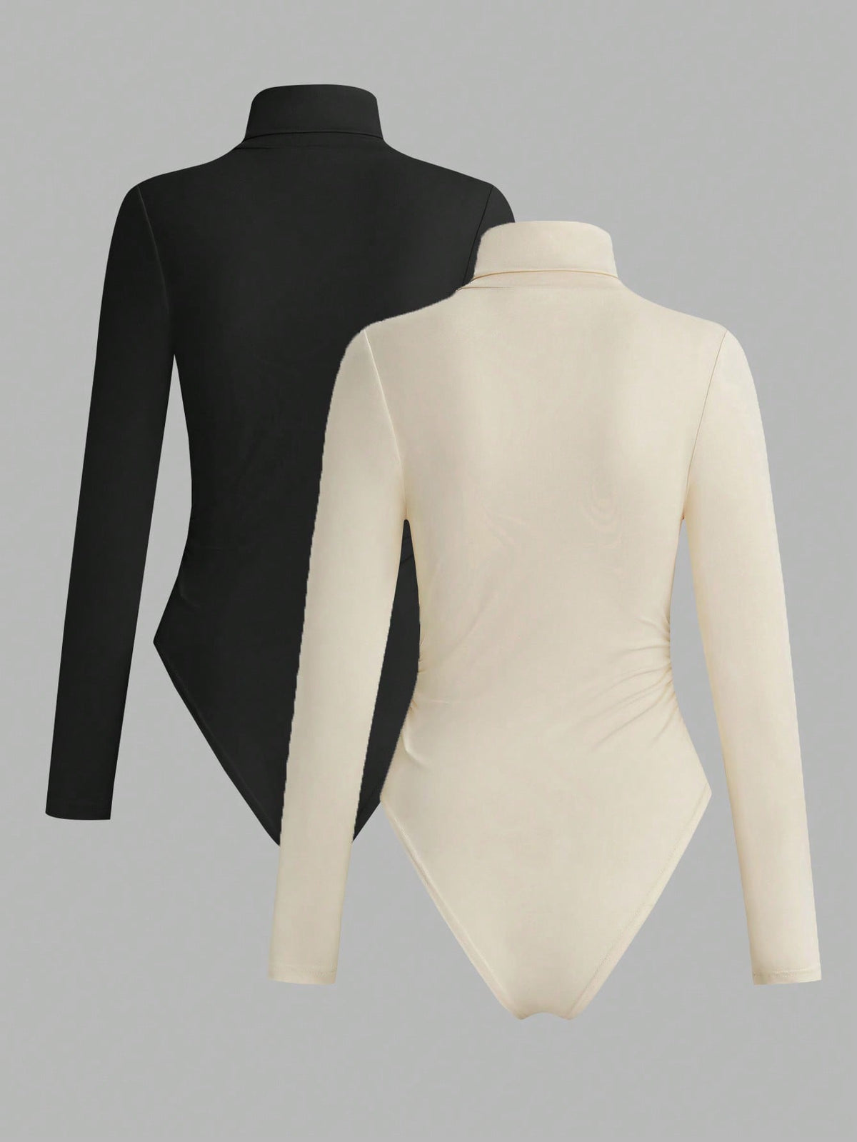 Women'S Solid Color Turn-Down Collar Pleated Bodysuit
