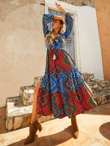 Women'S Spliced Geometric Printed Dress