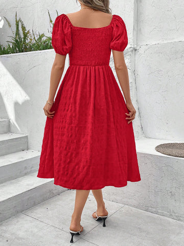 Women'S Square Neck Side Slit Hem Dress