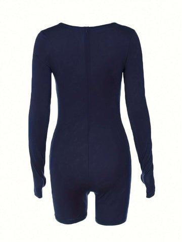 Women'S Square Neck Thumb Hole Romper