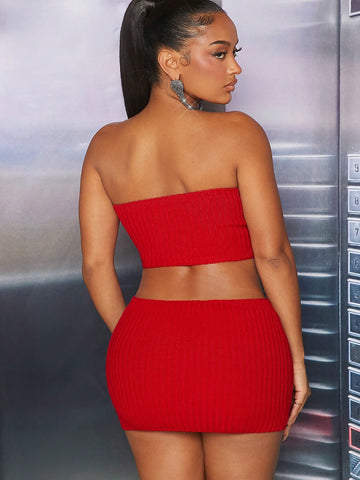Women'S Strapless Dress With Zipper Detailing & Hollow Out Waist Design