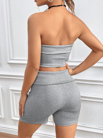Women'S Strapless Tube Top And Shorts Set