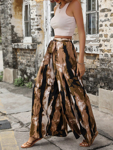 Women'S Tie Dye High Waist Knotted Wide Leg Pants