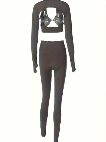 Women'S Twist Knotted Cold-Shoulder Cropped Top And Leggings Set