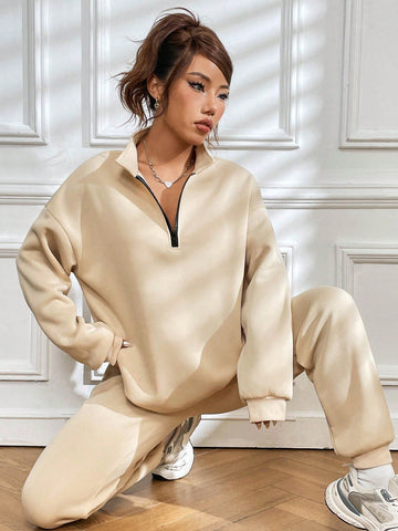 Women'S Two-Piece Zippered Sweatshirt And Sweatpants Set