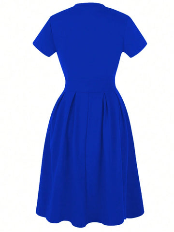 Women'S V Neck Cocktail Party Vintage Retro Swing Dress With Pockets
