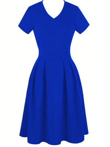Women'S V Neck Cocktail Party Vintage Retro Swing Dress With Pockets