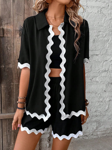 Women'S Woven Strap Patchwork Casual Two-Piece Set
