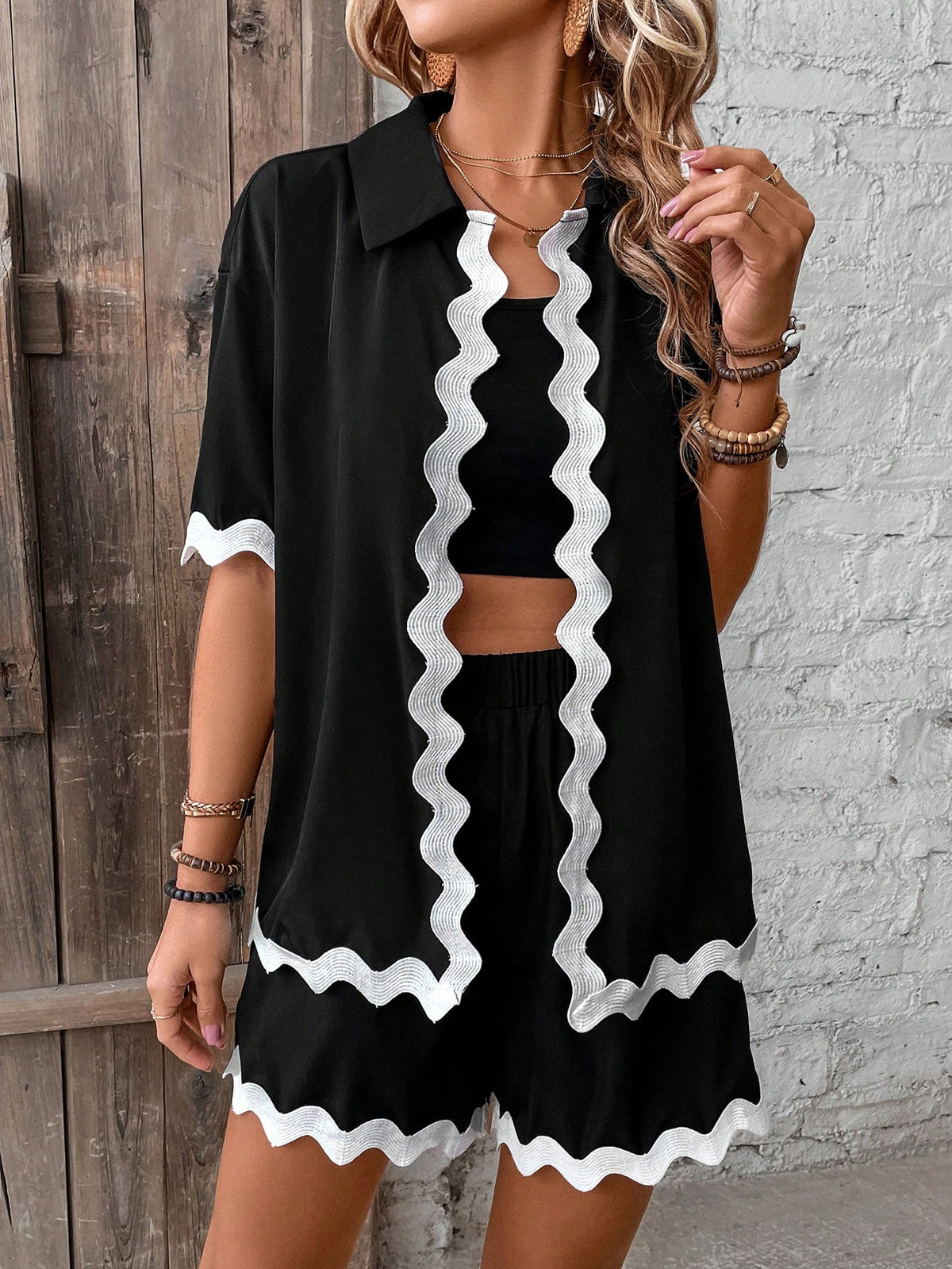 Women'S Woven Strap Patchwork Casual Two-Piece Set